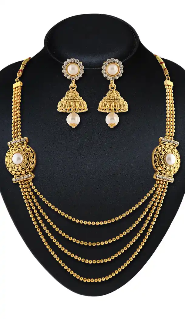 Women's Gold Color Moti Work Artificial Fancy Necklaces Set | FH532480453