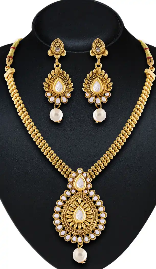 Women's Gold Color Moti Work Artificial Traditional Jewellery Necklaces Set | FH532480458