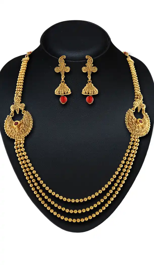 Women's Gold Color Moti Work Artificial Traditional Jewellery Necklaces Set | FH532480459