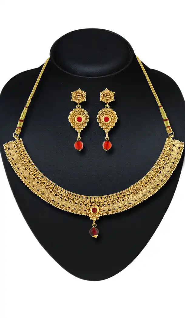 Artificial Traditional Gold Color Moti Work Jewellery Necklaces Set | FH532480462
