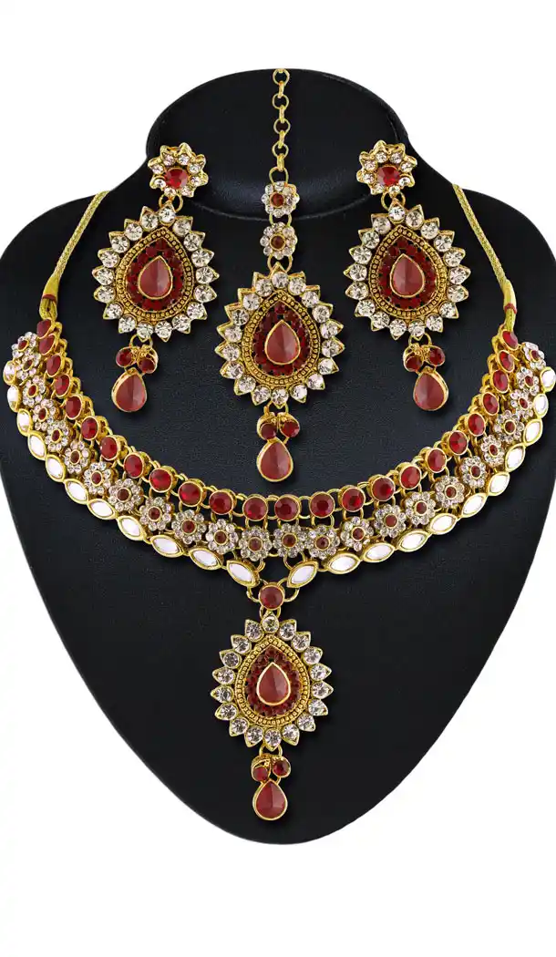 White,Maroon,Gold Color Dimond Work Artificial Traditional Jewellery Necklaces Set | FH532480469