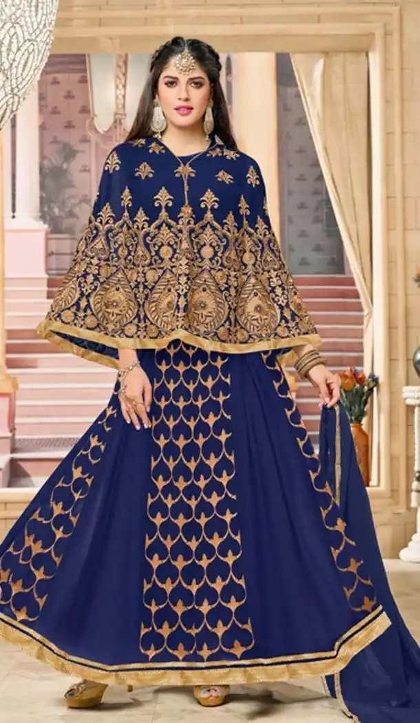Navy Blue Color Georgette Evening Wear Salwar Kameez | FH533780598