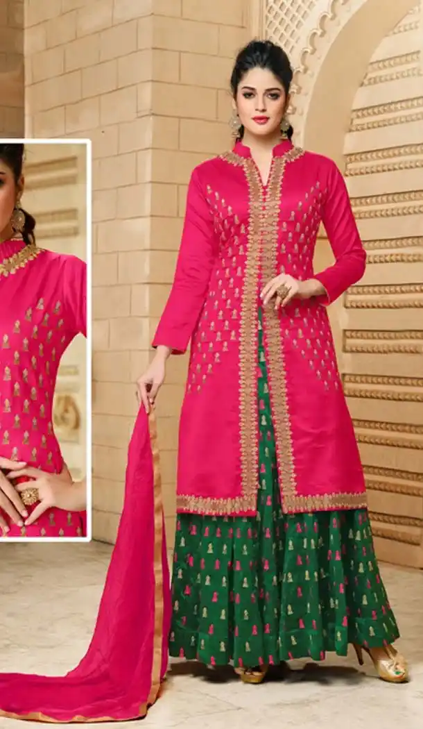 Deep Pink Color Cotton Evening Wear Lehenga Suit | FH533780604