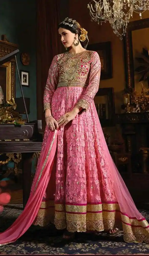 Rose Pink Color Net,Silk Long Pakistani Style Designer Salwar Kameez | FH534980807