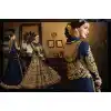 Deep Blue Color Banarasi Silk Long Pakistani Style Designer Churidar Kameez | FH534980813