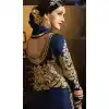Deep Blue Color Banarasi Silk Long Pakistani Style Designer Churidar Kameez | FH534980813