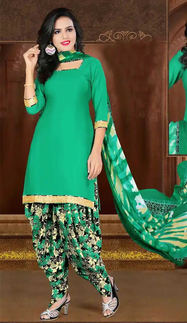 Emerald Color Crepe Silk Straight Cut Casual Wear Punjabi Patiyala Suit | FH535880778