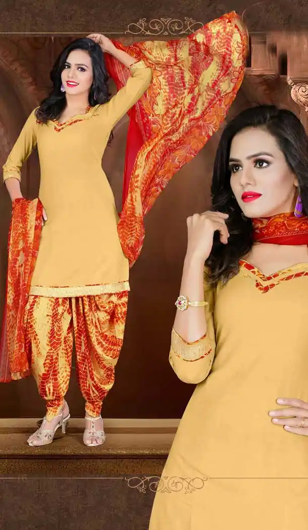 Beige Color Crepe Silk Straight Cut Casual Wear Punjabi Patiyala Suit | FH535880779