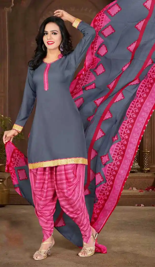 Slate Grey Color Crepe Silk Straight Cut Casual Wear Punjabi Patiyala Suit | FH535880780