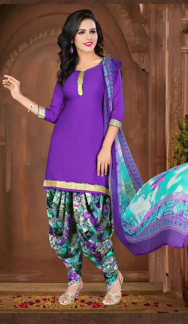 Purple Color Crepe Silk Straight Cut Casual Wear Punjabi Patiyala Suit | FH535880785