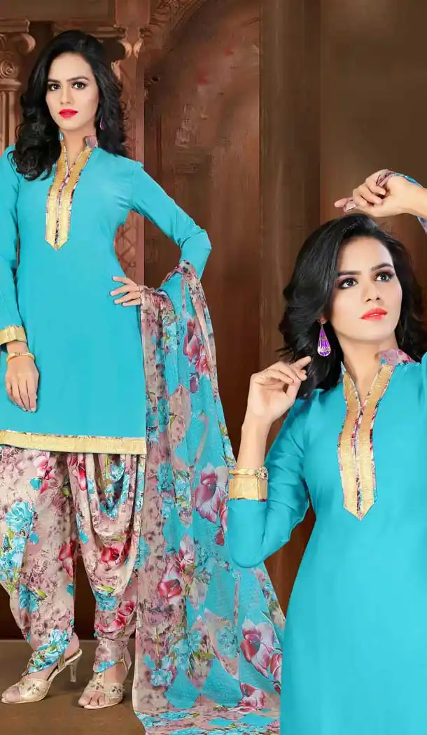 Sky Blue Color Crepe Silk Straight Cut Casual Wear Punjabi Patiyala Suit | FH535880786