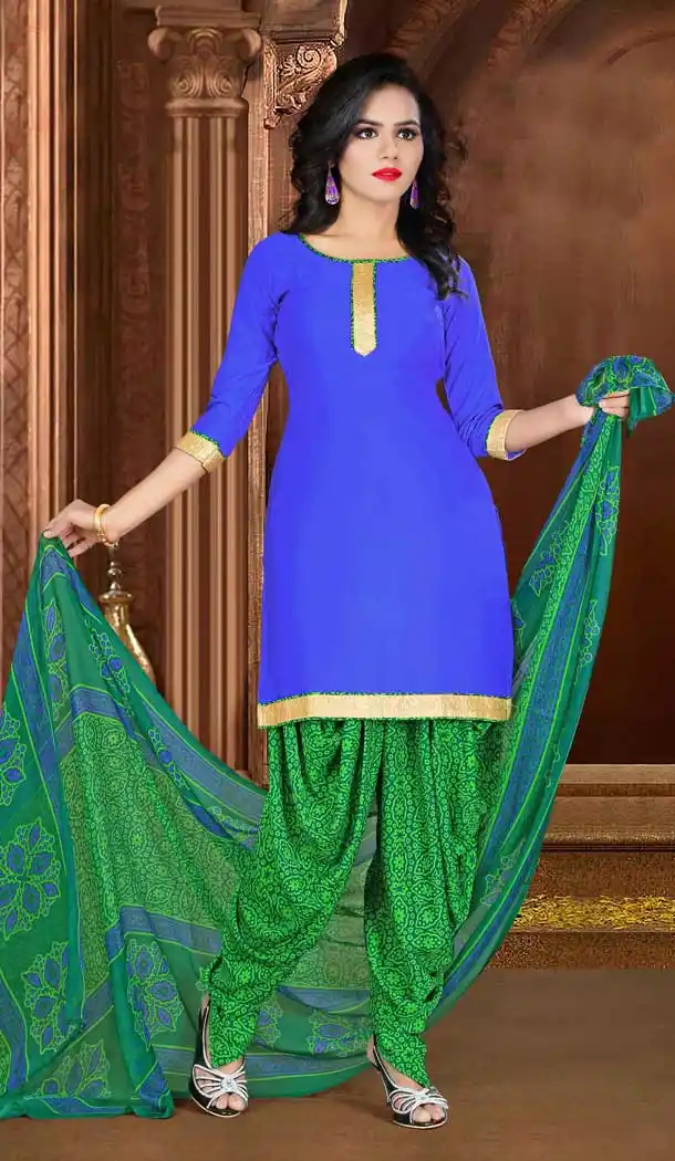 Blue Color Crepe Silk Straight Cut Casual Wear Punjabi Patiyala Suit | FH535880787