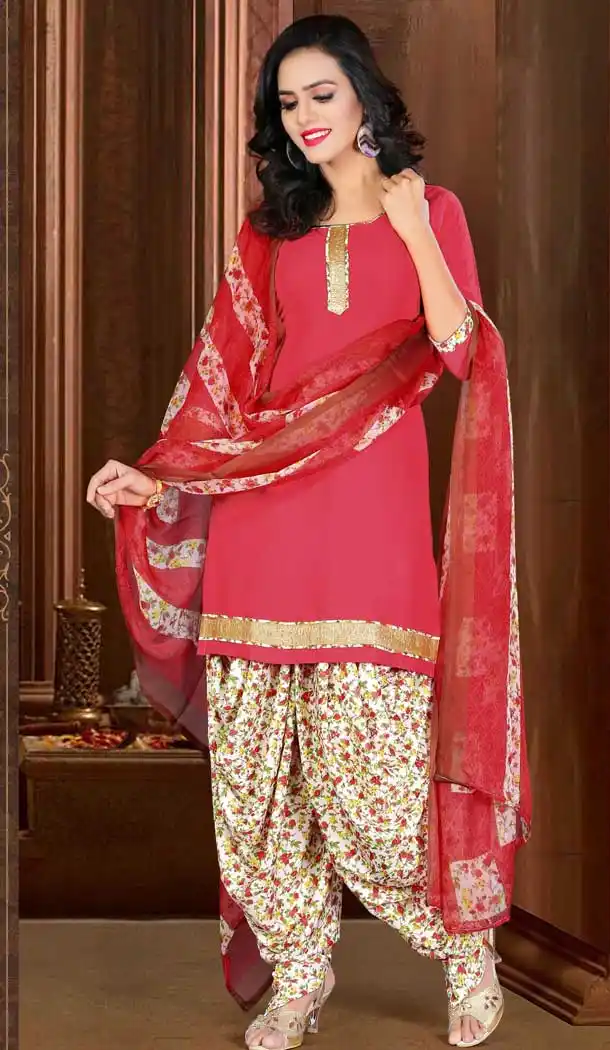 Crimson Color Crepe Silk Straight Cut Casual Wear Punjabi Patiyala Suit | FH535880788