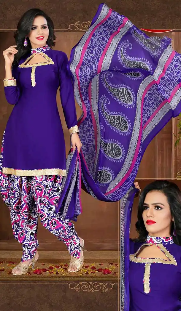 Purple Color Crepe Silk Straight Cut Casual Wear Punjabi Patiyala Suit | FH535880789