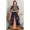 Navy Blue Color Silk Anarkali Style Party Wear Lehenga Suit | FH536280829
