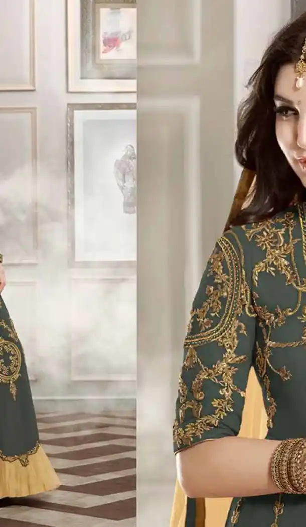 Grey Color Silk Anarkali Style Party Wear Churidar Suit | FH536280830