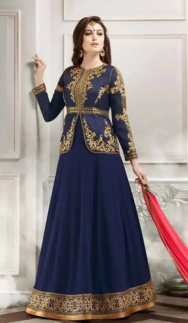 Blue Color Silk Anarkali Style Party Wear Churidar Suit | FH536280831