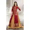 Crimson Color Silk Anarkali Style Party Wear Lehenga Suit | FH536280832