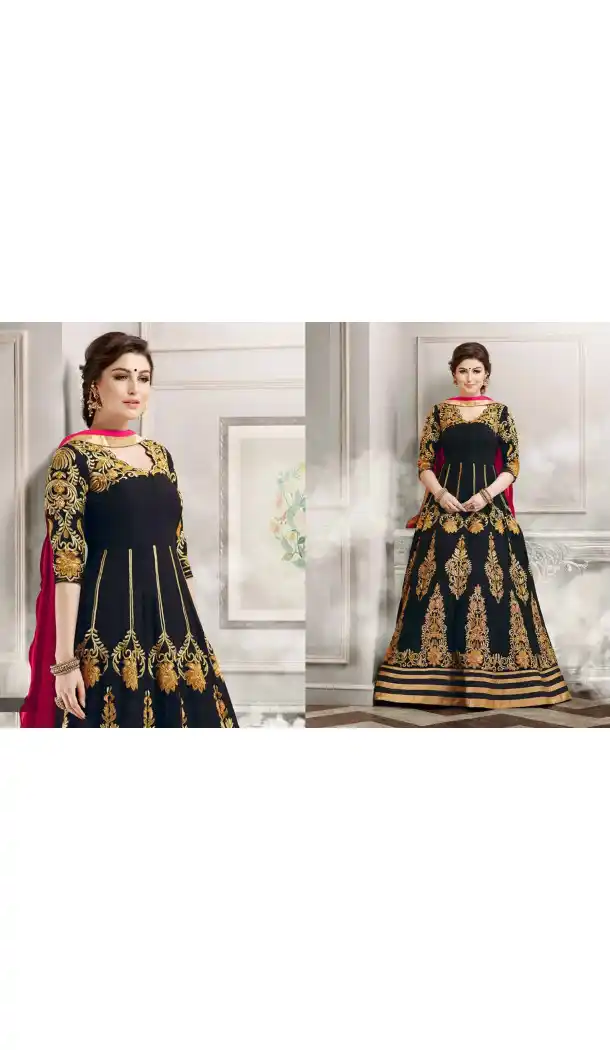 Black Color Silk Anarkali Style Party Wear Churidar Suit | FH536280833