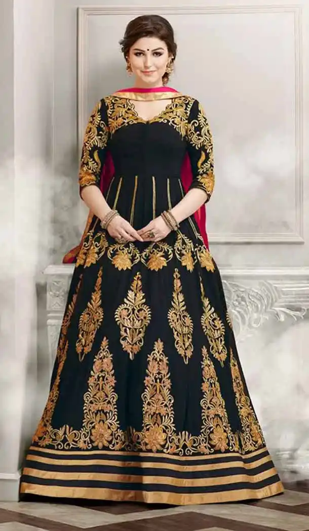 Black Color Silk Anarkali Style Party Wear Churidar Suit | FH536280833