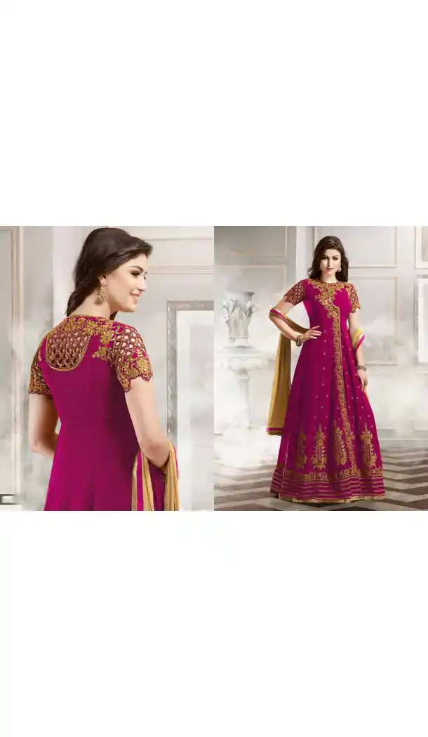 Deep Pink Color Silk Anarkali Style Party Wear Churidar Suit | FH536280834