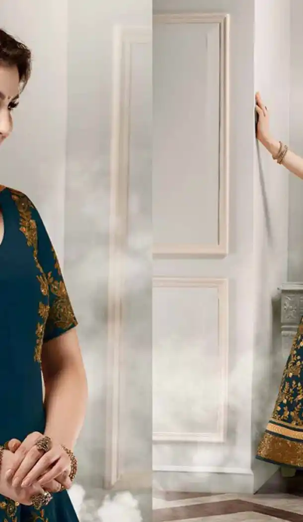 Navy Blue Color Silk Anarkali Style Party Wear Churidar Suit | FH536280835