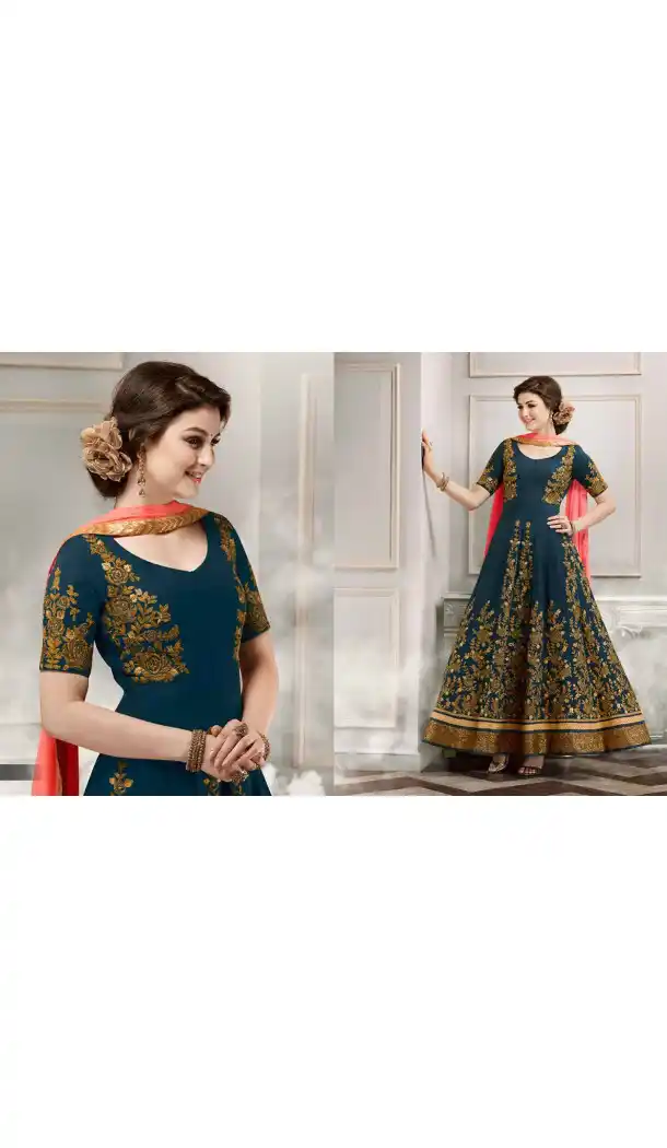 Navy Blue Color Silk Anarkali Style Party Wear Churidar Suit | FH536280835