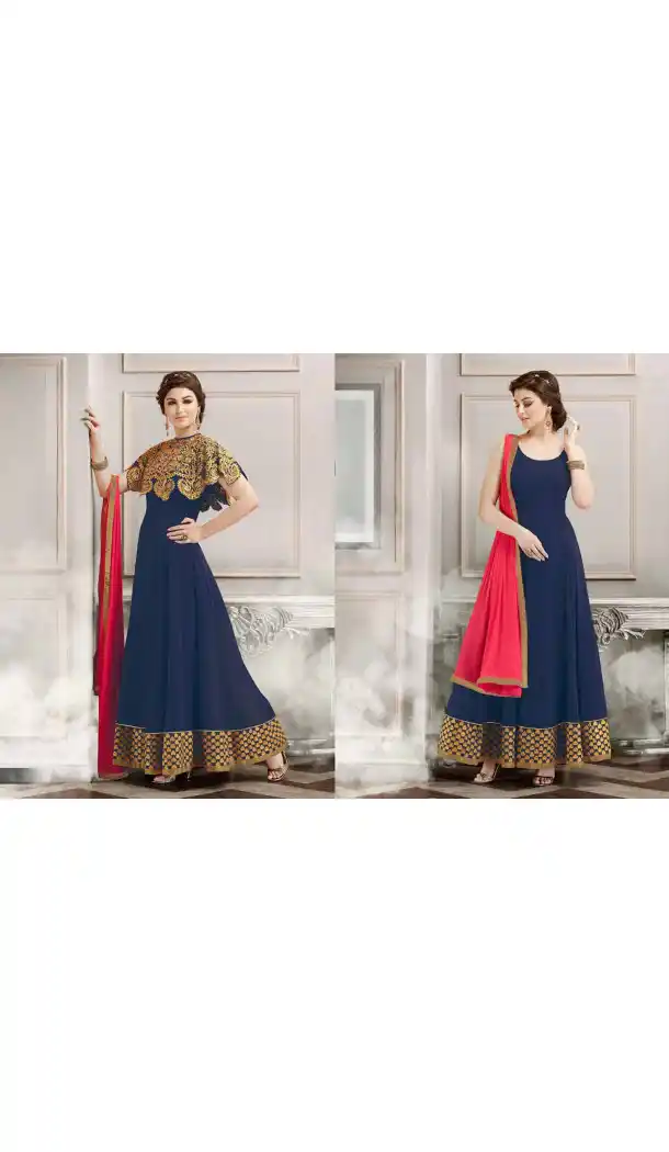 Blue Color Silk Anarkali Style Party Wear Narrow Pants Suit | FH536280837