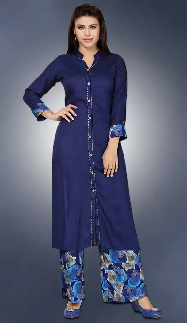 Navy Blue Color Cotton Achkan Style Party Wear Readymade Kurtis | FH536780893