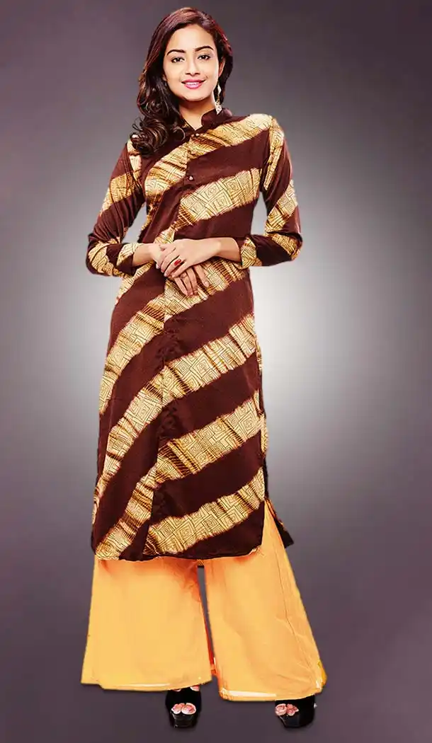 Chocolate Color Crepe Silk Achkan Style Party Wear Readymade Kurtis | FH536780897
