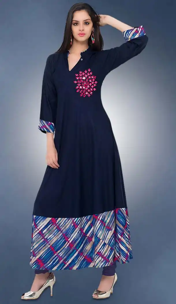 Navy Blue Color Cotton Anarkali Style Party Wear Readymade Kurtis | FH536780899