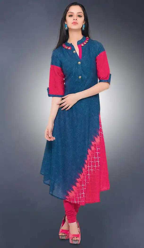 Navy Blue Color Cotton Anarkali Style Party Wear Readymade Kurtis | FH536780901