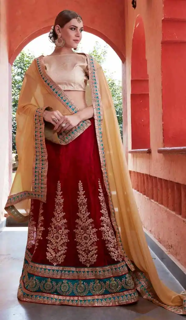 Circular Style Maroon Color Net Crystals Stones Work Lehenga Choli | FH536880924