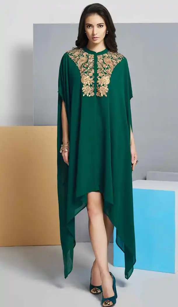 Emerald Color Georgette Achkan Style Party Wear Readymade Kurtis | FH537480983