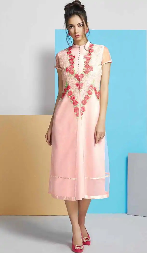 Mistyrose Color Georgette Achkan Style Party Wear Readymade Kurtis | FH537480985