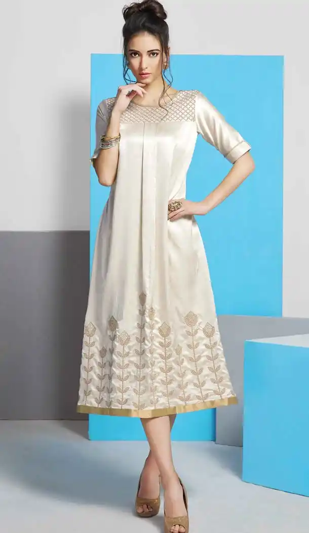 White Color Georgette Straight Style Party Wear Readymade Kurtis | FH537480987