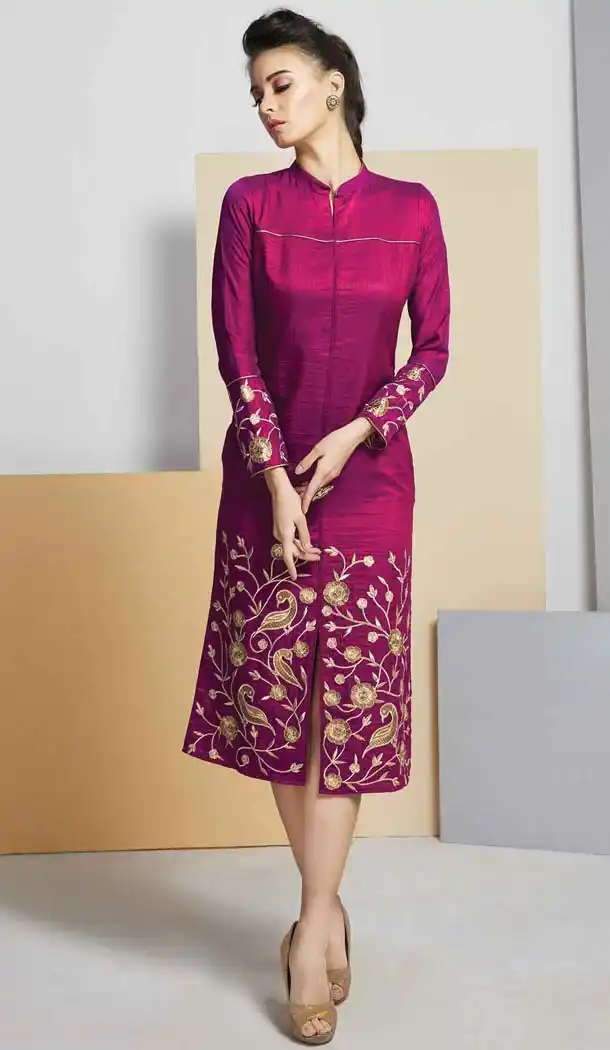 Magenta Color Georgette Achkan Style Party Wear Readymade Kurtis | FH537480990