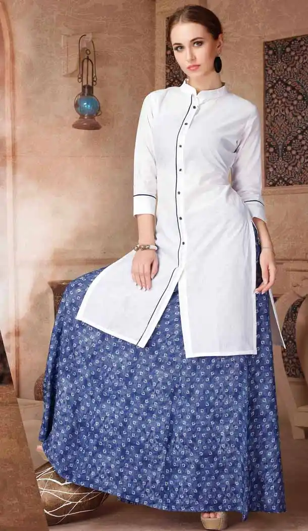 White Color Cotton Shirt Style Party Wear Tunic Top | FH537781015