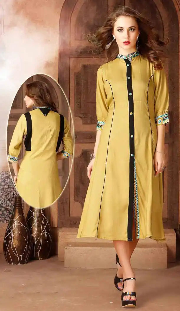 Butter Scotch Color Cotton Shirt Style Party Wear Readymade Tunic Top | FH537781017