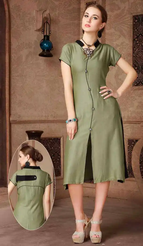 Aloe Vera Green Color Cotton Achkan Style Party Wear Readymade Tunic Top | FH537781021