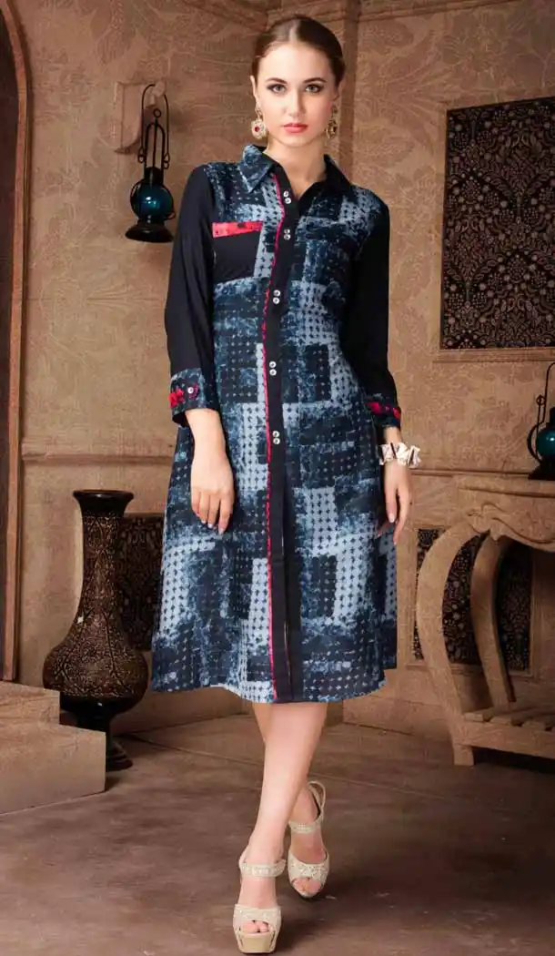 Black Color Cotton Shirt Style Party Wear Readymade Tunic Top | FH537781022