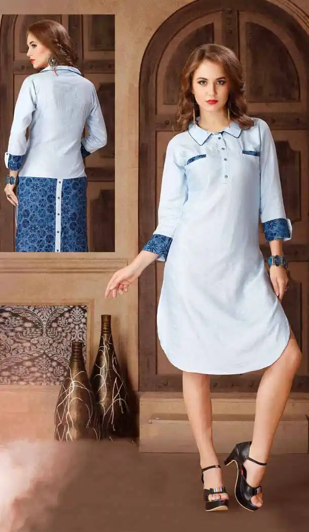White Color Cotton Shirt Style Party Wear Readymade Tunic Top | FH537781023