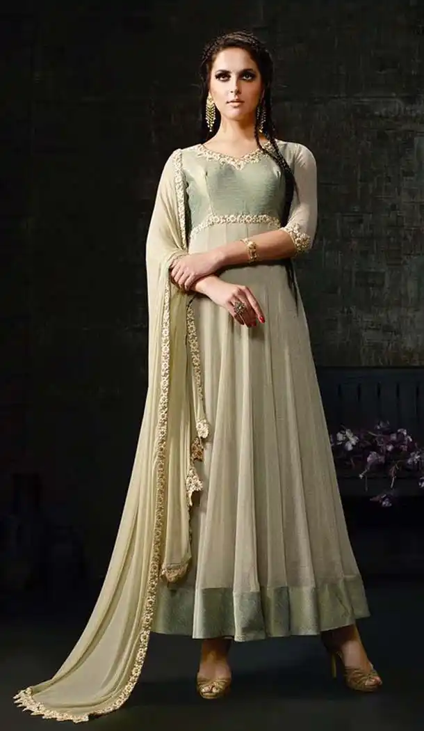 Aloe Vera Green Color Banarasi Silk Anarkali Style Chudidar Kameez | FH539081139