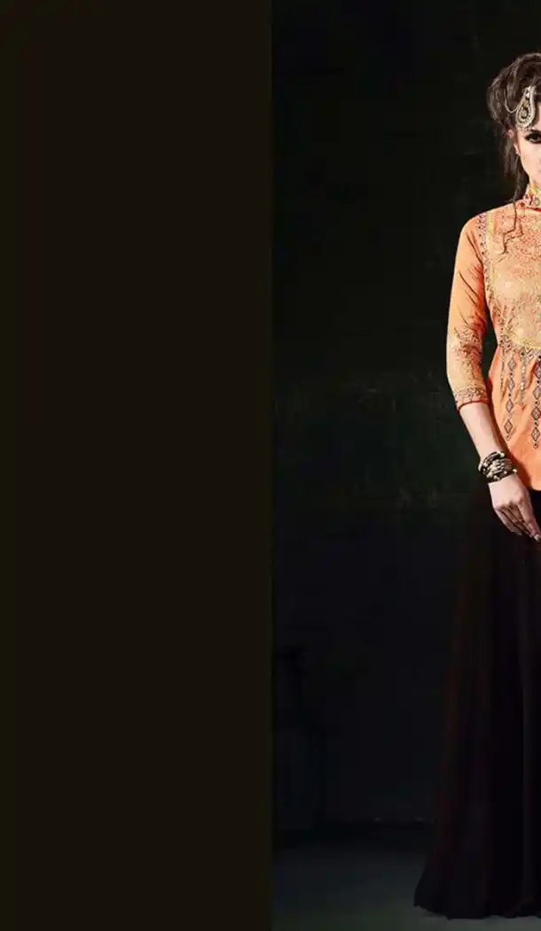 Orange Color Silk Short Kameez Style Lehenga Kameez | FH539081140