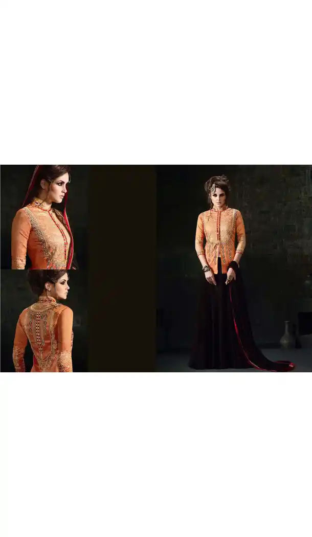 Orange Color Silk Short Kameez Style Lehenga Kameez | FH539081140