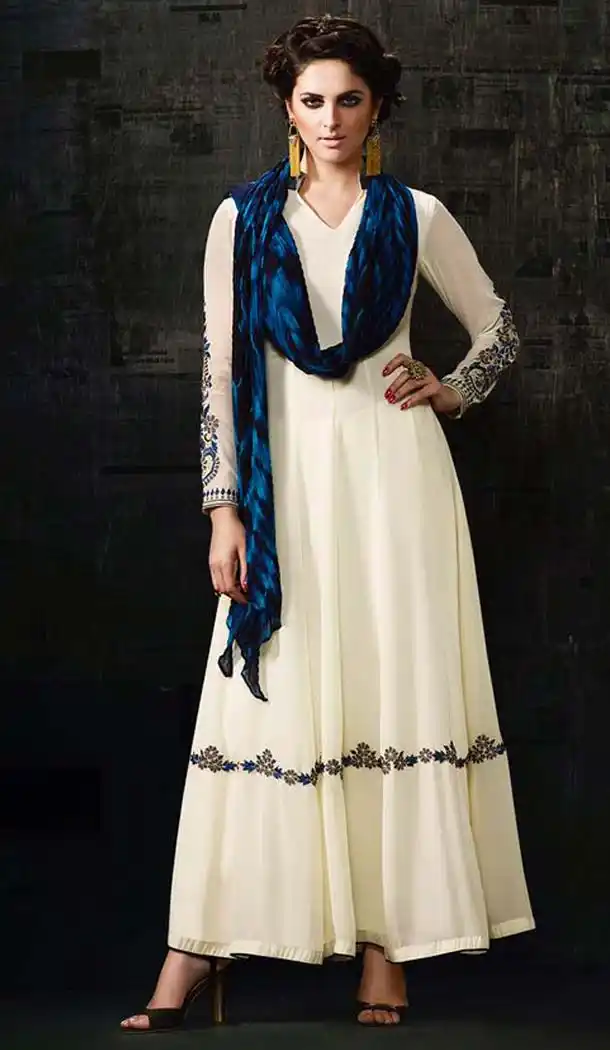 White Color Georgette Anarkali Style Churidar Kameez | FH539081142