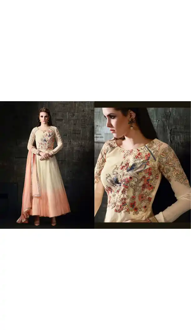 Cream Color Georgette,Net Anarkali Style Churidar Kameez | FH539081144
