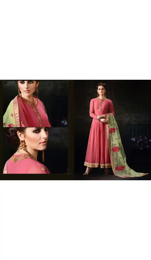 Pink Color Georgette,Net Anarkali Style Churidar Kameez | FH539081145