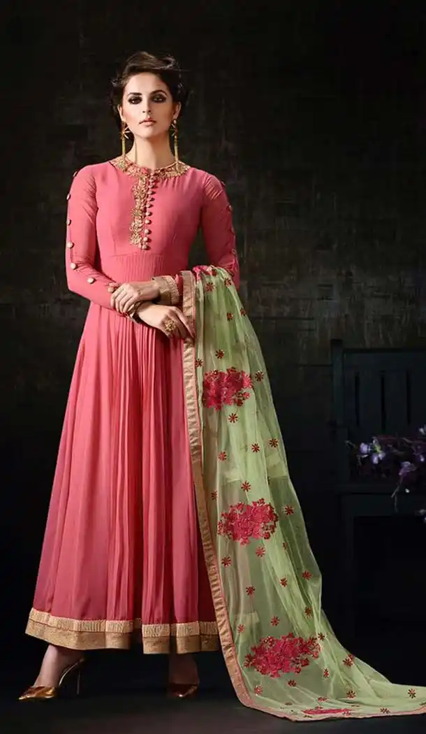 Pink Color Georgette,Net Anarkali Style Churidar Kameez | FH539081145