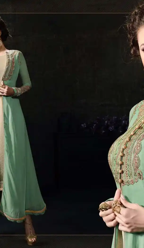 Beige Color Georgette A Line Style Churidar Kameez | FH539081146